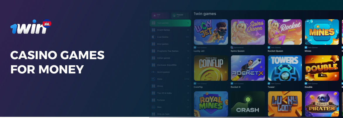 Selection of 1win casino games available for players in Cambodia