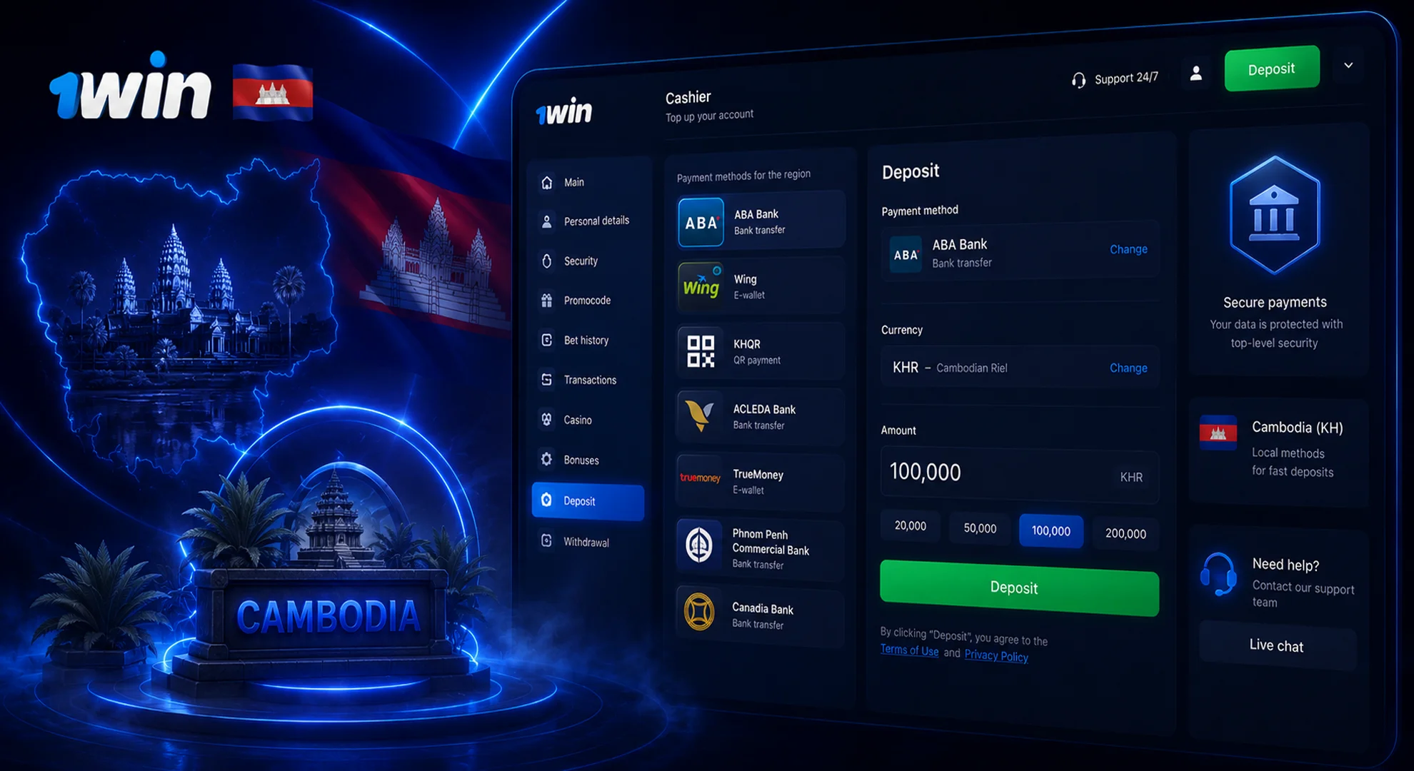 1win deposit methods Cambodia